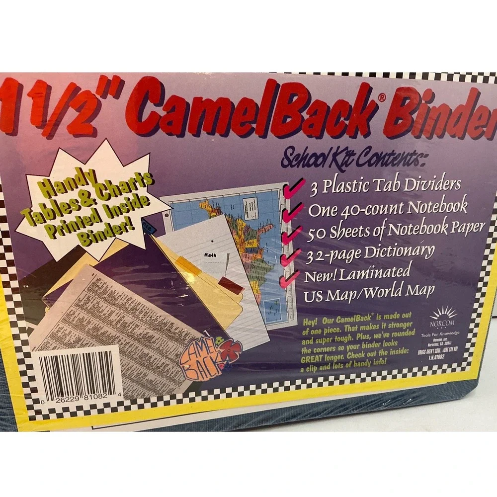 Norcom‎ Vintage 1997 CamelBack Binder School Kit Map Graphic Blue 1.5 Inch NWT